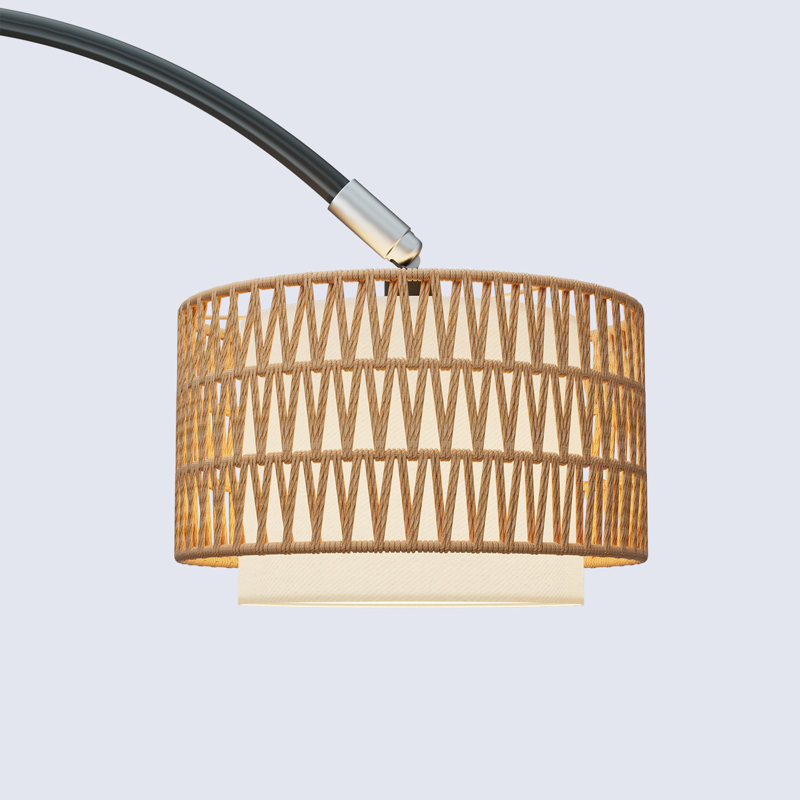 Lampe sur pied Arc Bohemian avec abat-jour en rotin, éclairage intelligent à intensité variable et télécommande