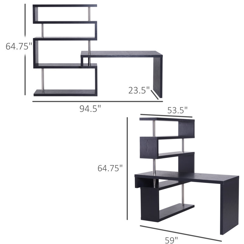 Yerby L-Shaped Writing Desk, Black