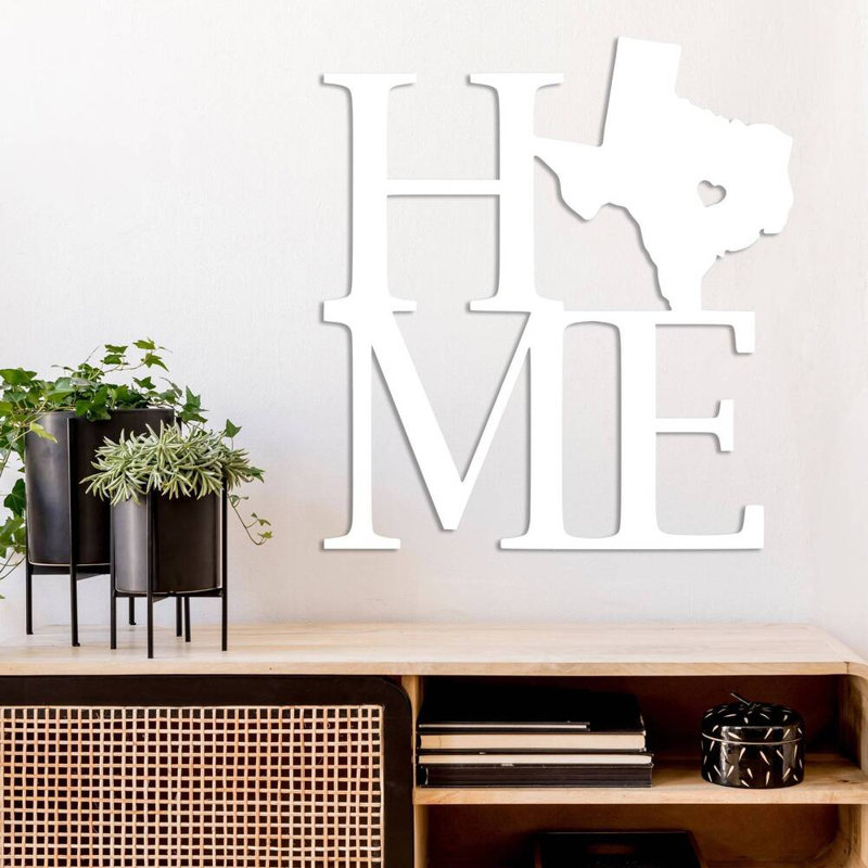 Art mural en métal Texas Home - Texas State Pride Wall Art - Lone Star State Silhouette Home Design - Rustic Southern, Noir