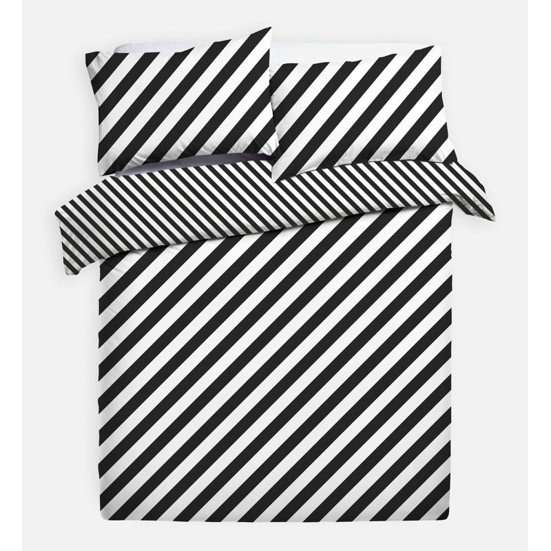 Polyester Striped Duvet Cover Set with Pillowcases, Kingsize Duvet Cover Set + 2 Pillowcases