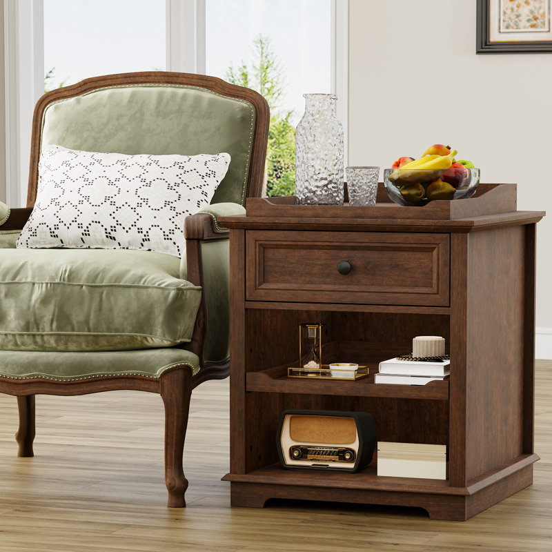  Tray Nightstands with Storage and Built-in Outlets for Bedroom,Living Room,Office,1 Drawer Bedside Table,Night Stands