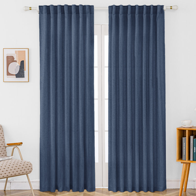 Paire de rideaux semi-transparents en lin mélangé Toyoko, L 52 po x L 96 po, Marine