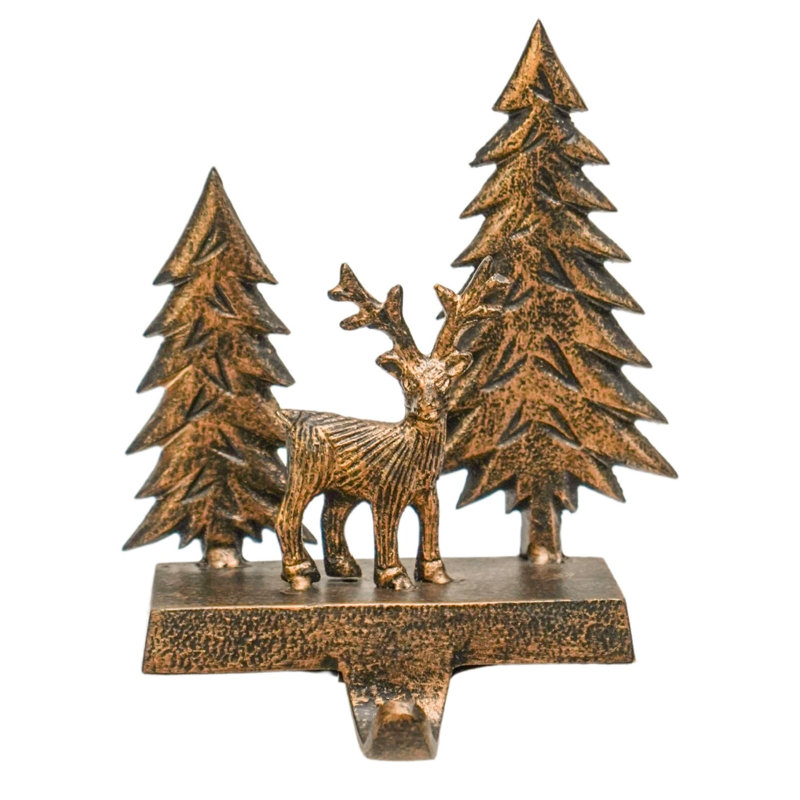 Stocking Holder Deer Scene Antique Brass H19Cm