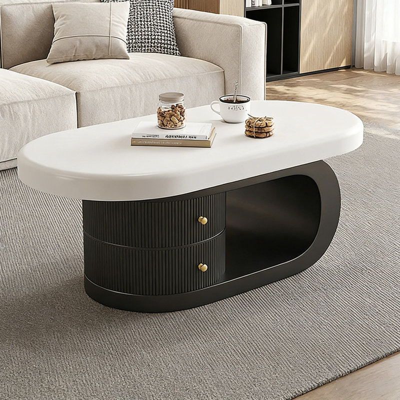 Table basse Minimalist, Blanc, 18.11" H x 39.37" L x 23.62" W, Noir