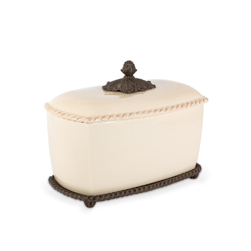 Cream Stoneware Bread Box with Acanthus Details