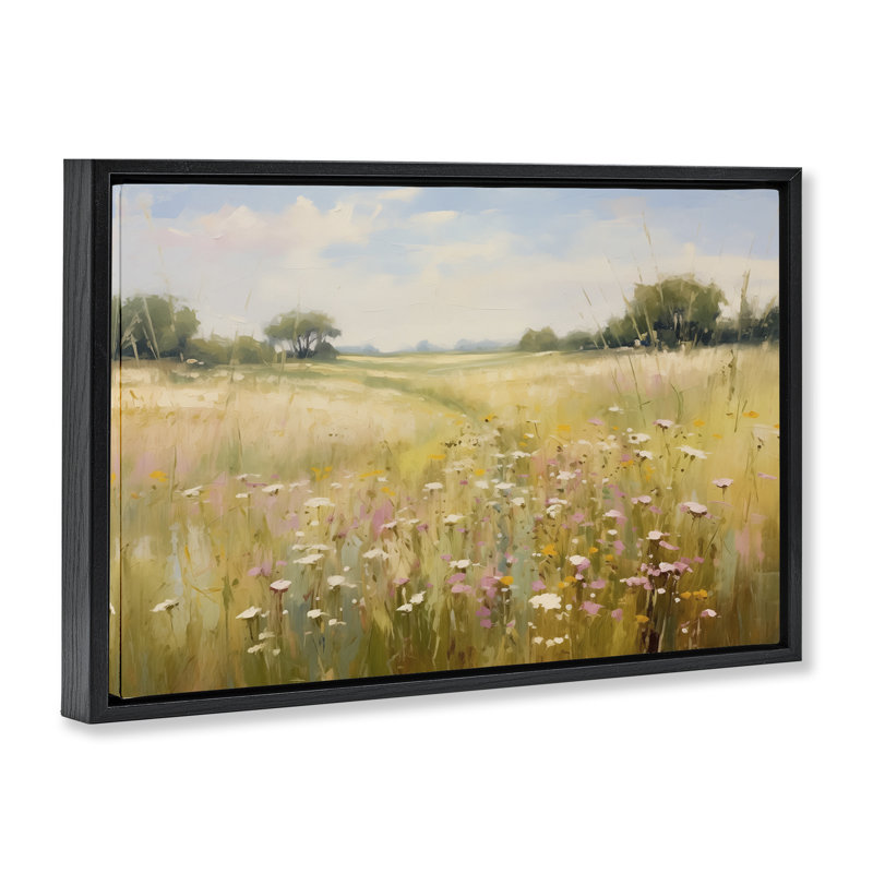  Toile flottante encadrée «Faded Wildflower Field» par LSR Design Studio, Cadre flottant noir de jais, H 21 po x l 31 po