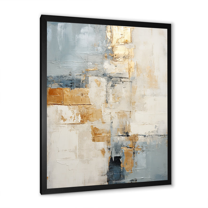 Abstrait, collage de route doré beige - Collages abstraits, salon d'art mural, Cadre simple noir, H 20 po x l 12 po x P 1 po