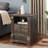 Stand With Charging Station, Roman Column, 18" End Table With 2 Drawers Storage, Wood Rustic Side Table, Nightstand For Bedroom, Dark Rustic Oak