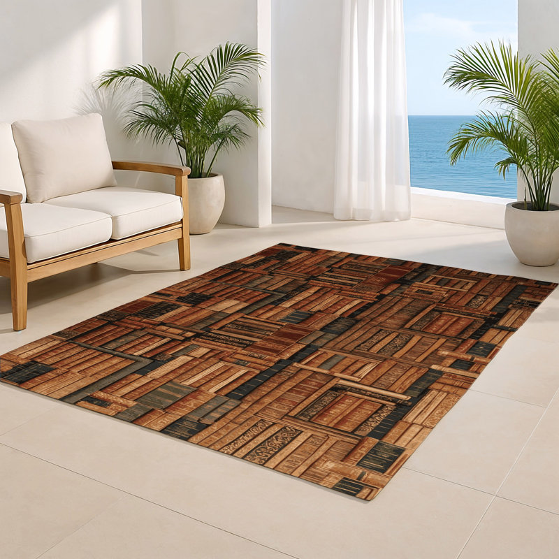 French Brown Indoor and Outdoor Area Rug, Rectangle 8' x 10'