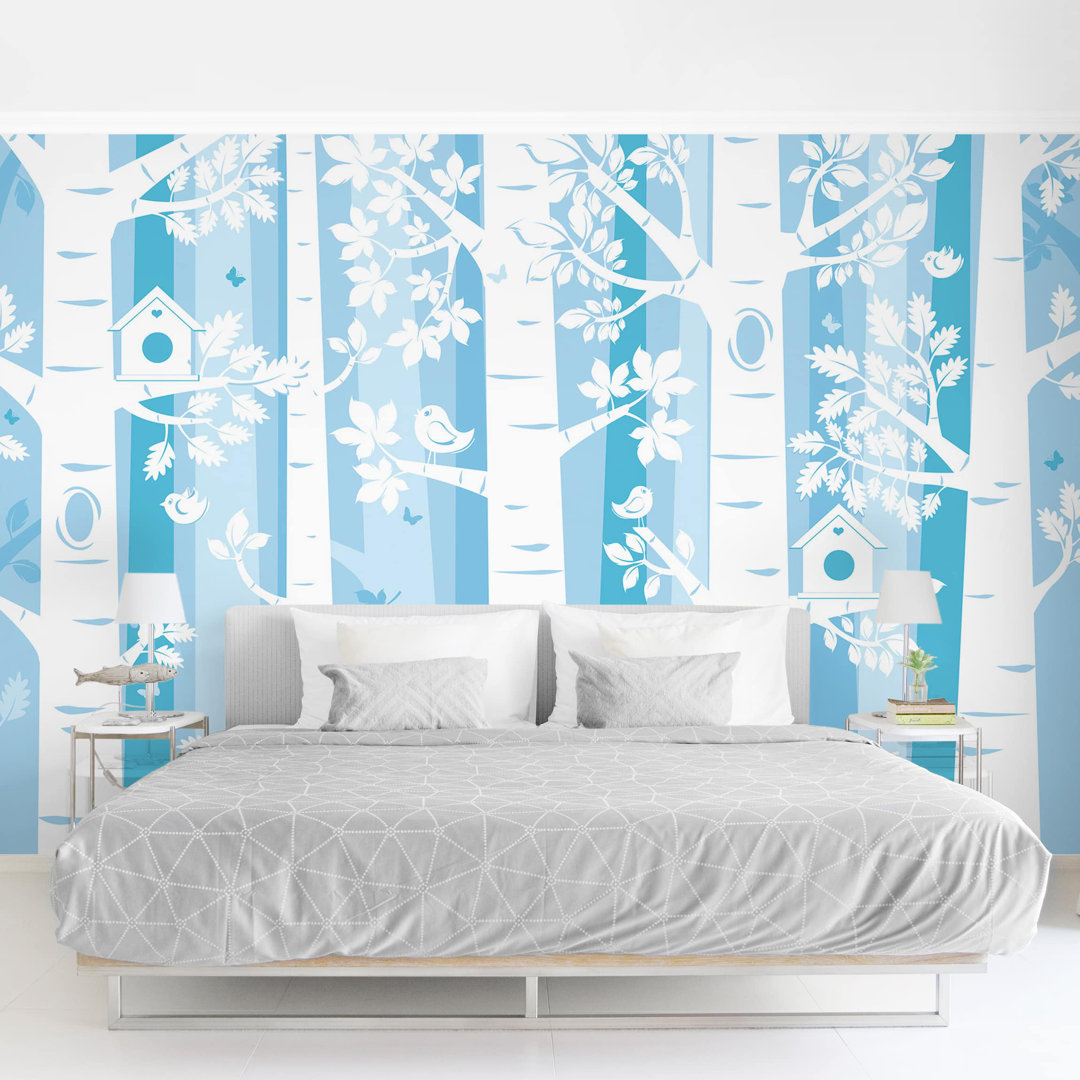 Strukturierte Fototapete Trees in Forest Blue 2,9 m x 432 cm