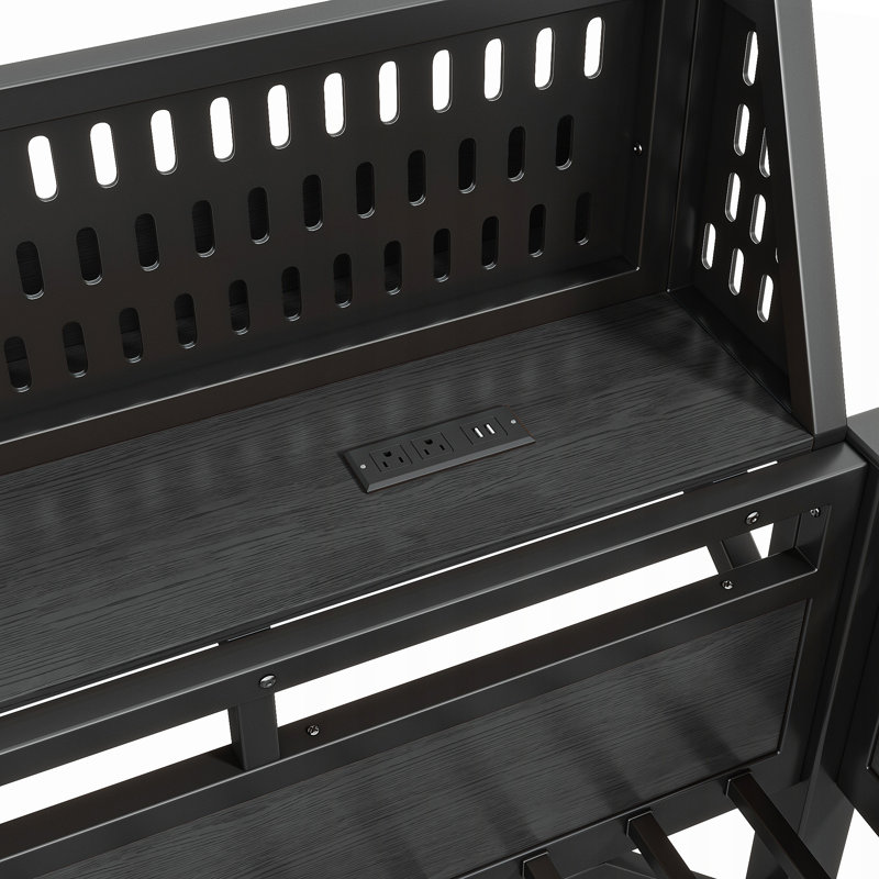 Lit mezzanine en métal avec tablettes de rangement, panneau perforé, lumières USB et DEL, Black, Double