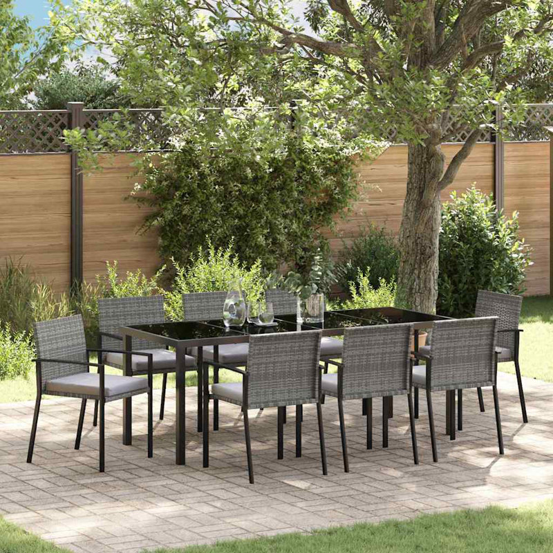 Eliezel 8 - Person Patio Dining Set Rectangular Table, Grey Cushion/Grey Frame