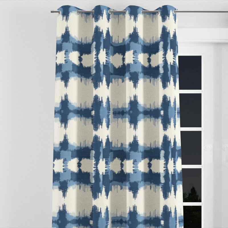 Rideaux Modern Window - rideau à œillets Ikat Blue Horizon - 1 panneau, L 52 po x L 84 po, Œillets argentés