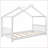 Twin Size Pine Wood &amp; MDF Platform Bed with Roof Design - No Box Spring Needed, White for Bedroom-1802173431