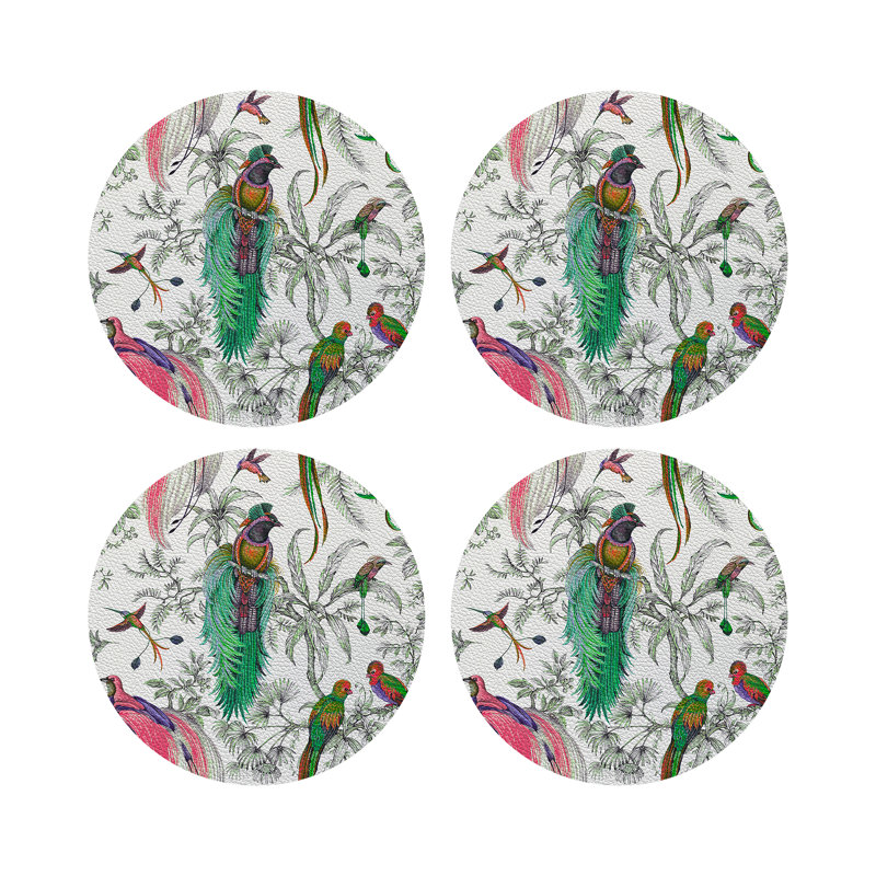 Audubon Exotica Vegan Leather Round Placemats, Green Persimmon