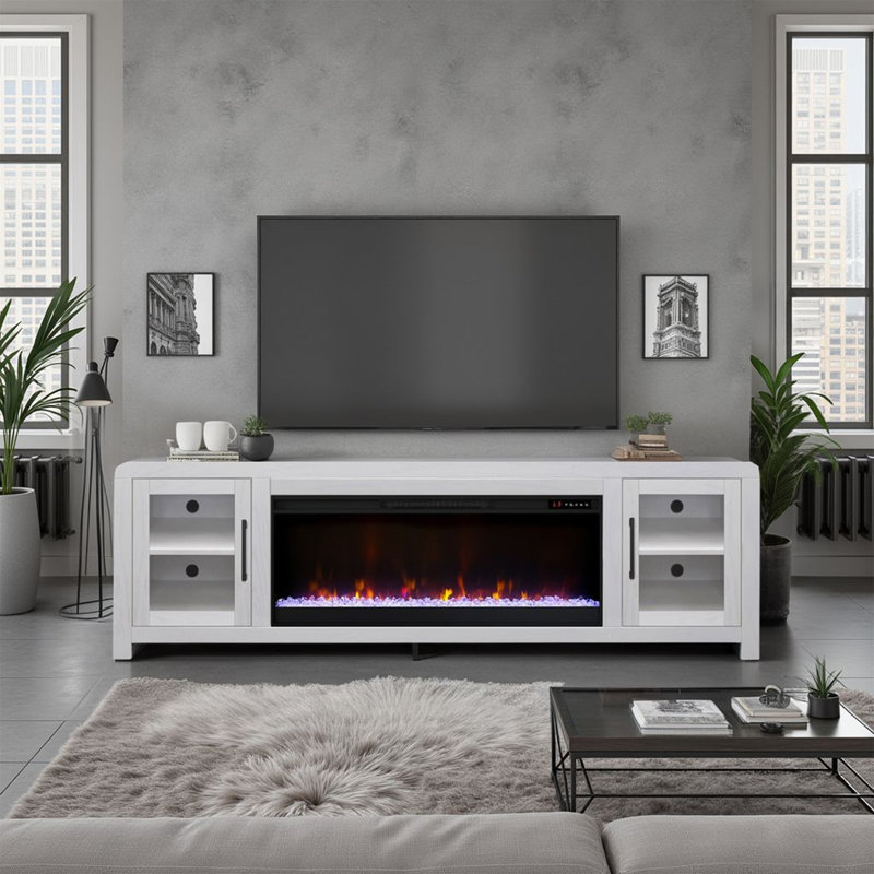 Meuble télé 82 po avec portes en verre Haven, H 26 po x L 82 po x l 17 po