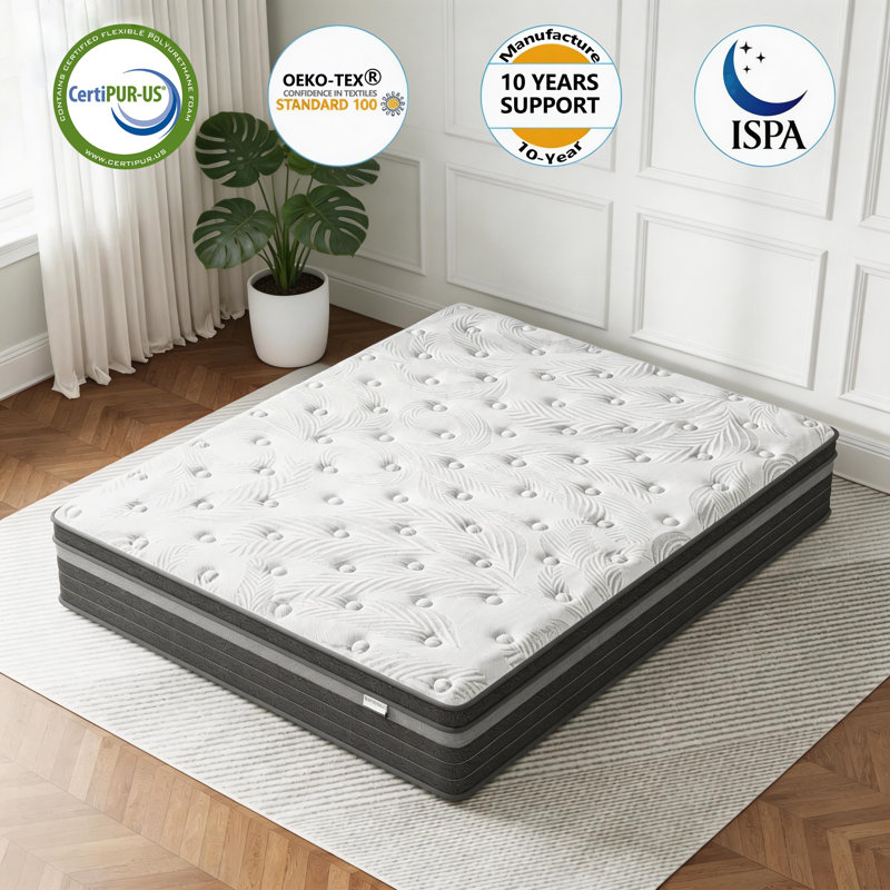 12'' Medium Firm Hybrid Memory Cooling Foam  Queen Mattress In A Box, Pressure Relief, And Motion Isolation With Certipur-US Certified