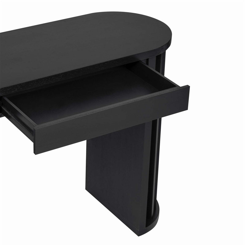 Isaiah Curved Console Table with 2 Drawers & Vertical Slat Legs, Black