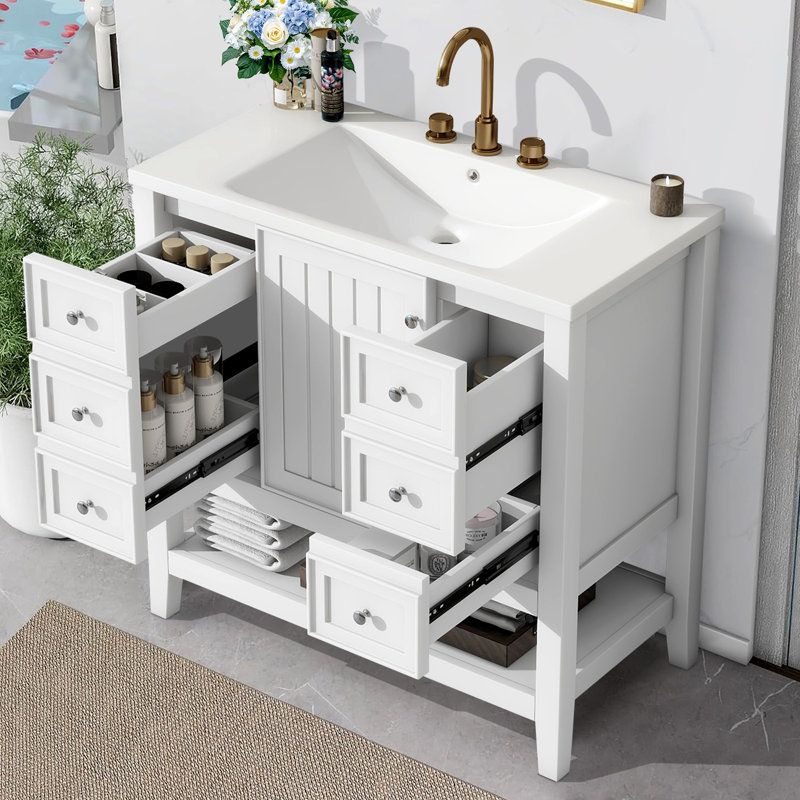 Meuble-lavabo 36 po avec lavabo en céramique, Blanc