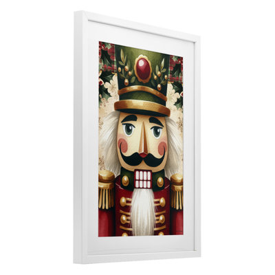 Traditional Festive Nutcracker Framed Print Under Glass, design by Nicole DeCamp