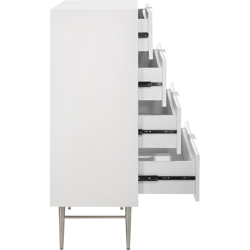 Commode 4 tiroirs Jayvonni, Blanc/argenté