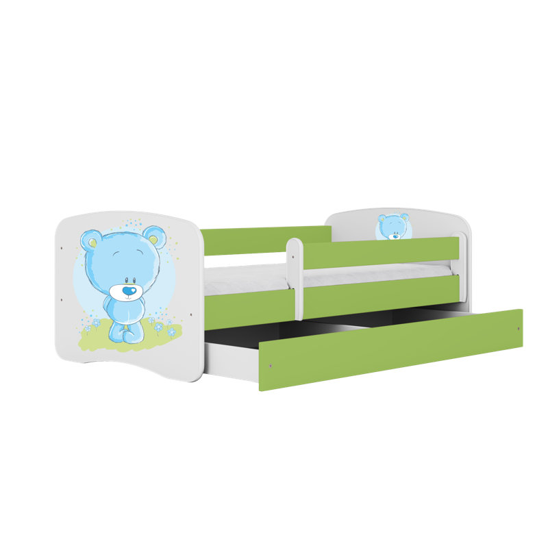 Cicero Drawer Convertible Bed and Mattress, European Toddler (91 x 185 cm), Green