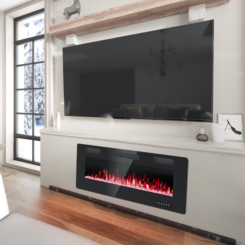 Recessed and Wall Mounted Electric Fireplace with Adjustable Flame Brightness & Speed, Multicolor