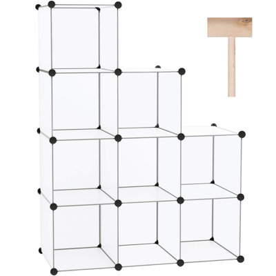 Cube Storage, 9-Cube Plastic Closet Cabinet Organizer, DIY Stackable Bookshelf, Modular Shelving Units Ideal For Home, Office, Kids Room, 36.6"L X 12.4" W X 48.4" H Translucent White