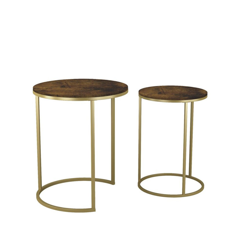 Shalyssa Solid Wood Coffee Table, Gold, Rustic Brown