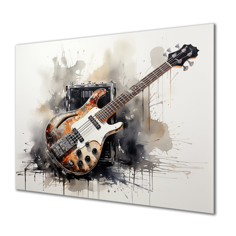 «Brown Charcoal Guitare Vibations IV», art mural musique en métal, H 12 po x l 20 po x P 1 po