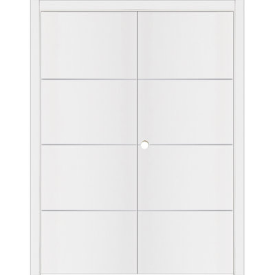 Glam G-Pro 009 Pre-Hung Soft White Laminated Modern Interior Double Door 60in x 84in Right In-Swing