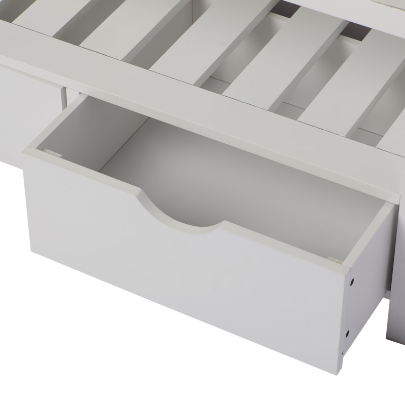 Shoe Storage Bench with Drawers, Entryway Bench with Open Shelf, Wooden Hallway Organizer for Foyer or Bedroom, White