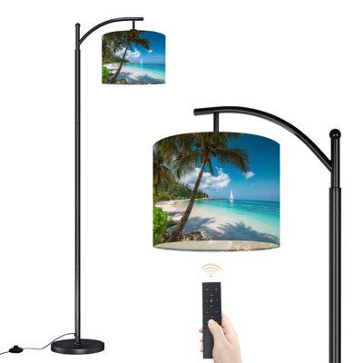 Lampe sur pied à arc avec abat-jour ajustable Lampe sur pied de plage de sable de palmier à voile 3 températures de couleur à intensité variable avec poteau pour la chambre à coucher
