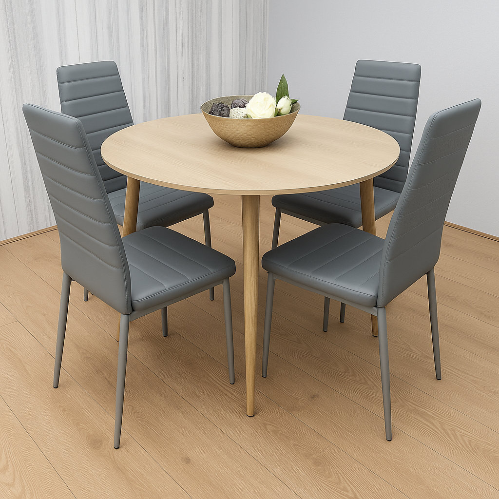 Kosy Koala Unisex Grey Modern Round Dining Table With 4 Faux Leather Chairs - Image 5