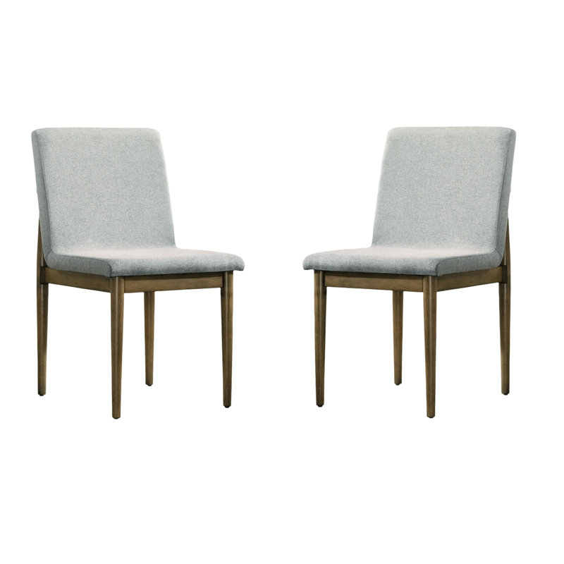 Chaises de salle à manger de style Mid-Century 2 pièces, rembourrées en gris sur ton naturel, chaise à structure moderne (2), structure en tons de bois, assise en tissu, base en bois massif