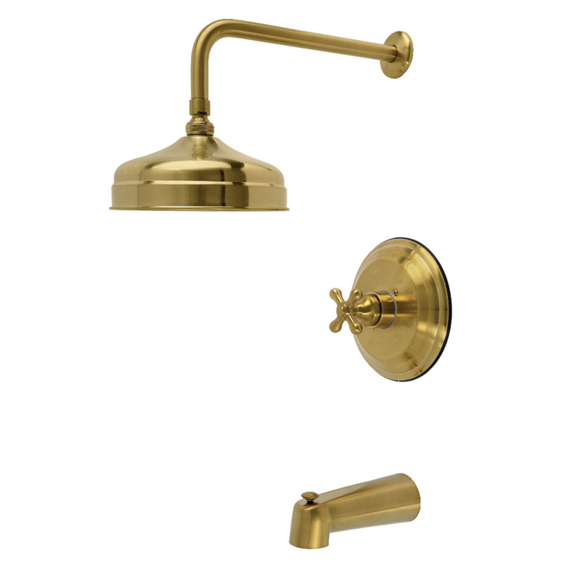 Kingston Brass Restoration Single-Handle Pressure Balanced Tub and Shower Faucet, Brushed Brass