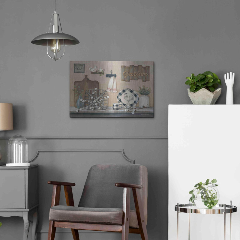 «Farmhouse Kitchen» par Pam Britton, art mural en métal, 36 po x 24 po, H 16 po x l 24 po