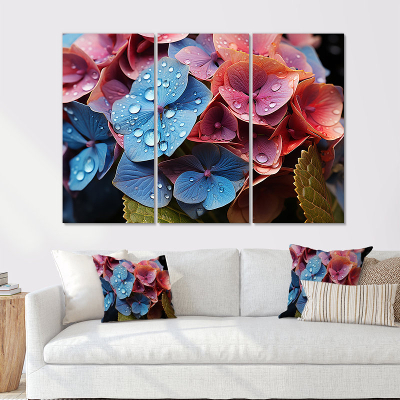 «Hydrangea Blooms Blend With Rainbow II», ensemble d'impressions murales hydrangées, H 32 po x l 48 po x P 1 po