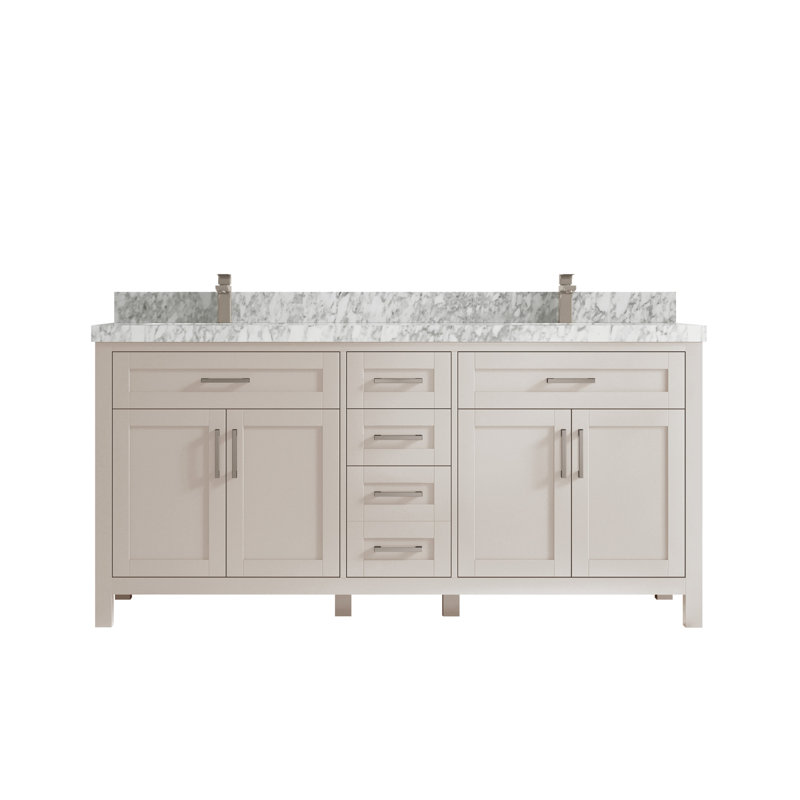 Cambridge 72 In. W X 22 In. D Double Sink Bathroom Vanity In Fine Grain With 2 In. Carrara Marble