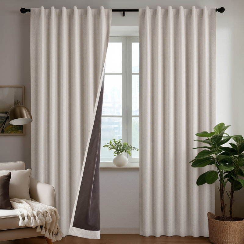 Ensemble de 2 rideaux occultant en lin à aspect lin (ensemble de 2), Blond, L 52 po x L 90 po