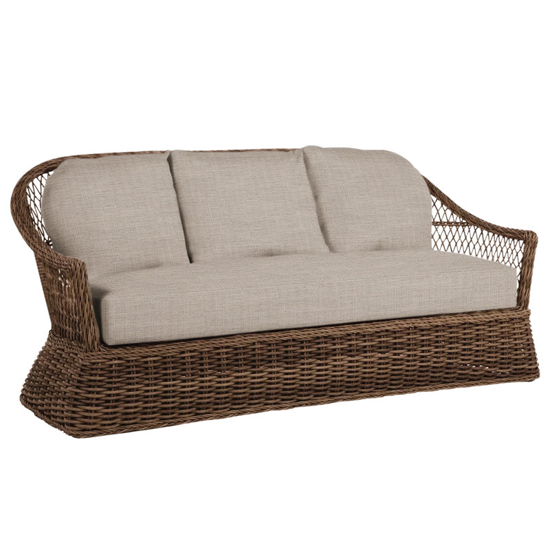 Soho 81.75" Wide Outdoor Wicker Patio Sofa with Cushions, Welt, Dove Sunbrella® Linen, Soho #83 Raffia