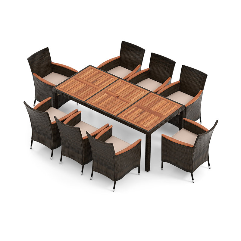 Ensemble de 9 chaises de table de salle à manger de patio avec trou pour parasol