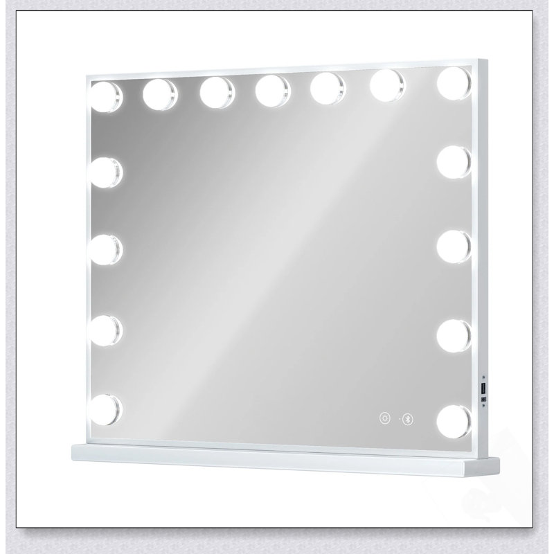 Miroir de salle de bain lumineux avec haut-parleur Bluetooth et 15 ampoules à DEL à intensité variable, 3 modes de couleur, port USB, 22,8 x 18,1 pouces
