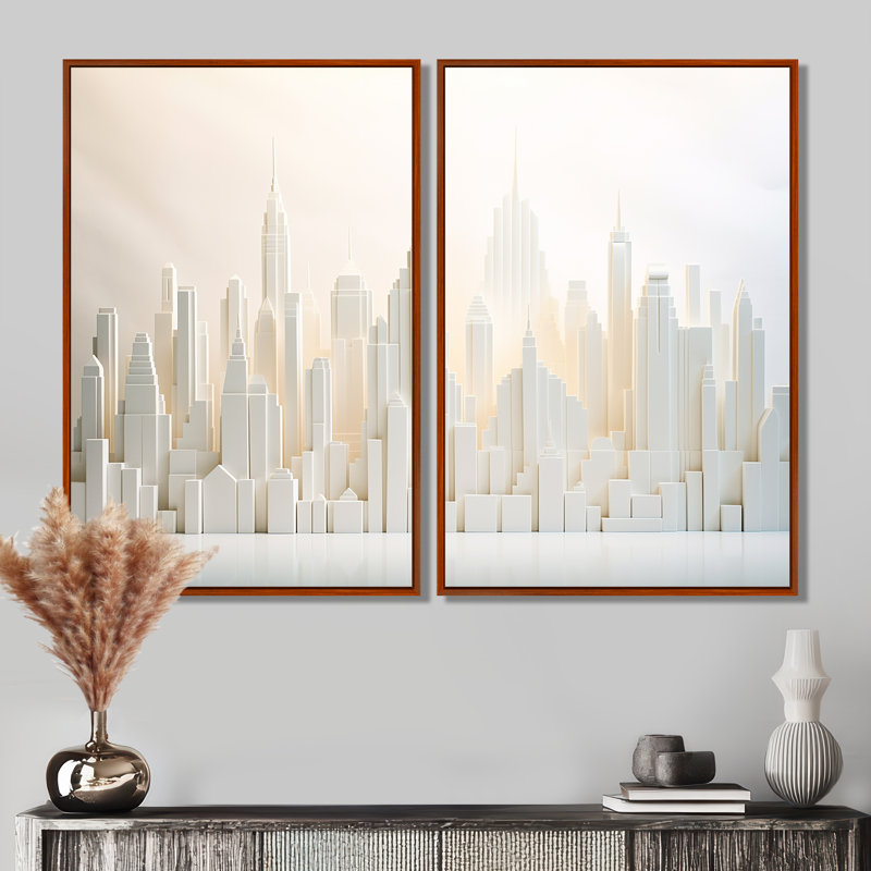 Pearl Peaks Skycraper Skyline I - Architecture, gratte-ciels sur toile, Brun, H 36 po x l 48 po