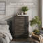 Commode 5 tiroirs, coffre de rangement en bois avec poignées or rose, brun