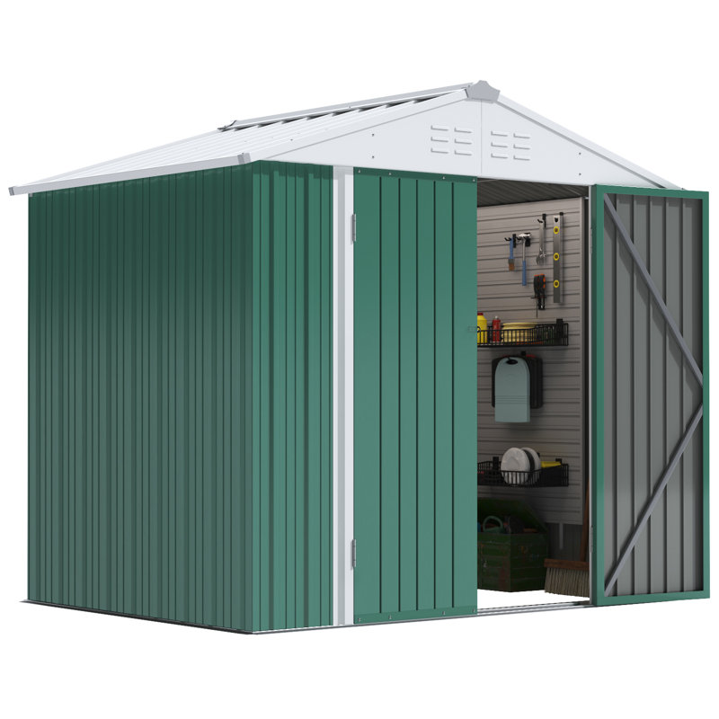 Remise de rangement en métal l 8 pi. X P 6 pi., Vert/blanc