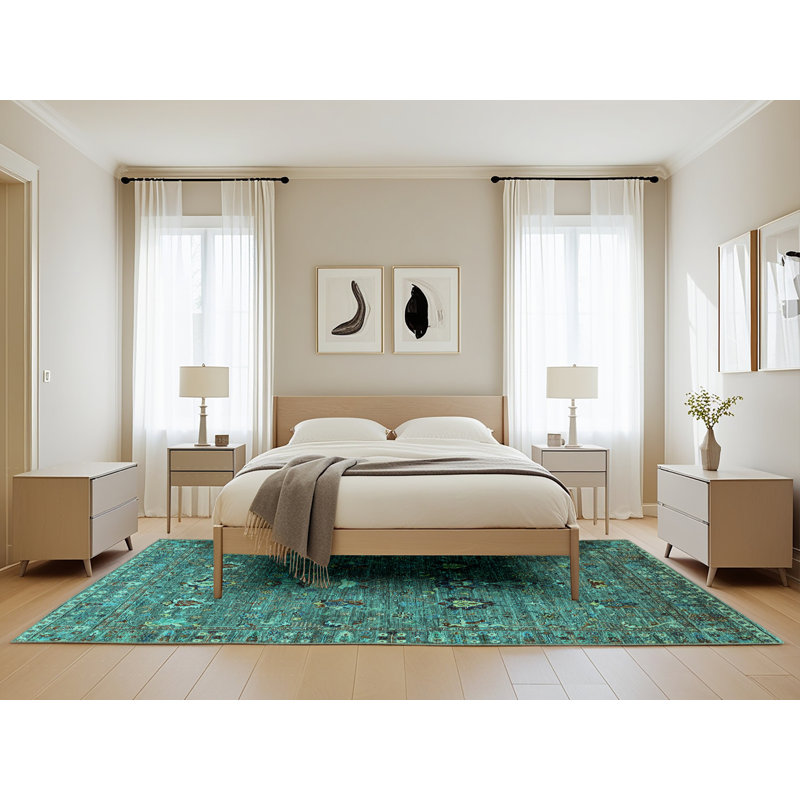 Tapis bleu / bleu sarcelle, Rectangle 5 pi x 8 pi