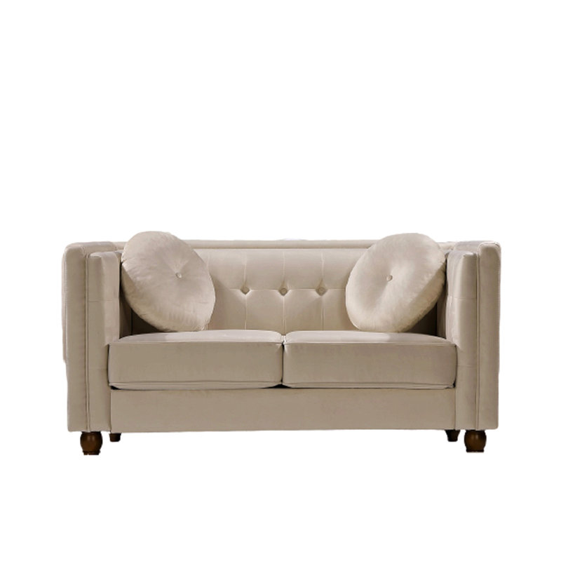Canapé 2 places Chesterfield, Velours ivoire