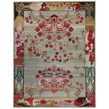Pink Grey Alchemy Traditional Silk Wool Blend Rug - 8' x 10'5"