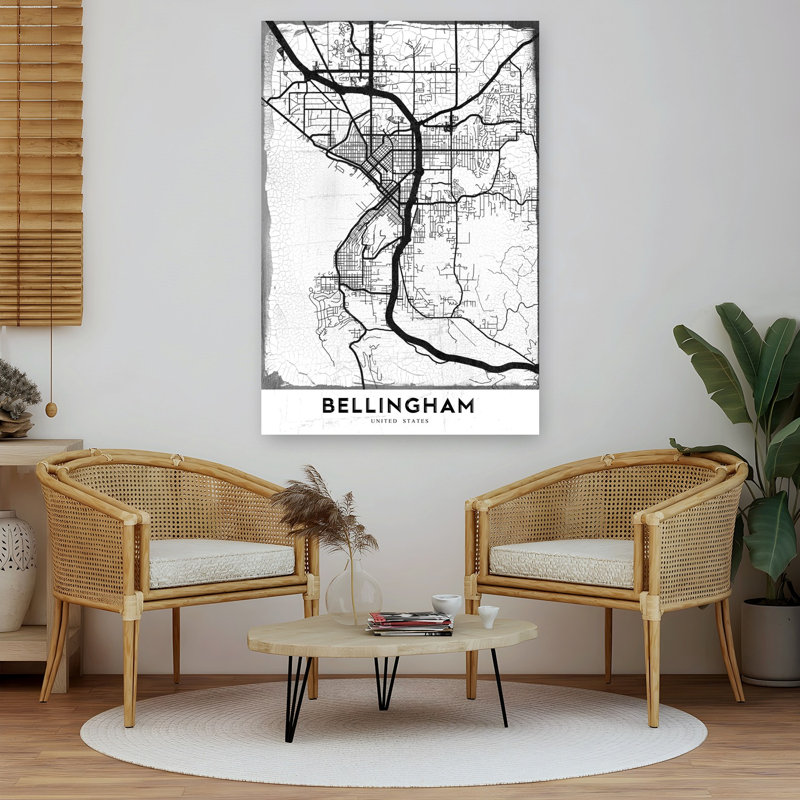 «Bellingham Washington Map», rétro, art abstrait de ville murale, H 60 po x l 40 po